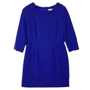 NWOT J CREW Dress 8 Royal-Blue Cobalt Wool-Crepe”Teddie”Round-Neck-Fringe Pleat